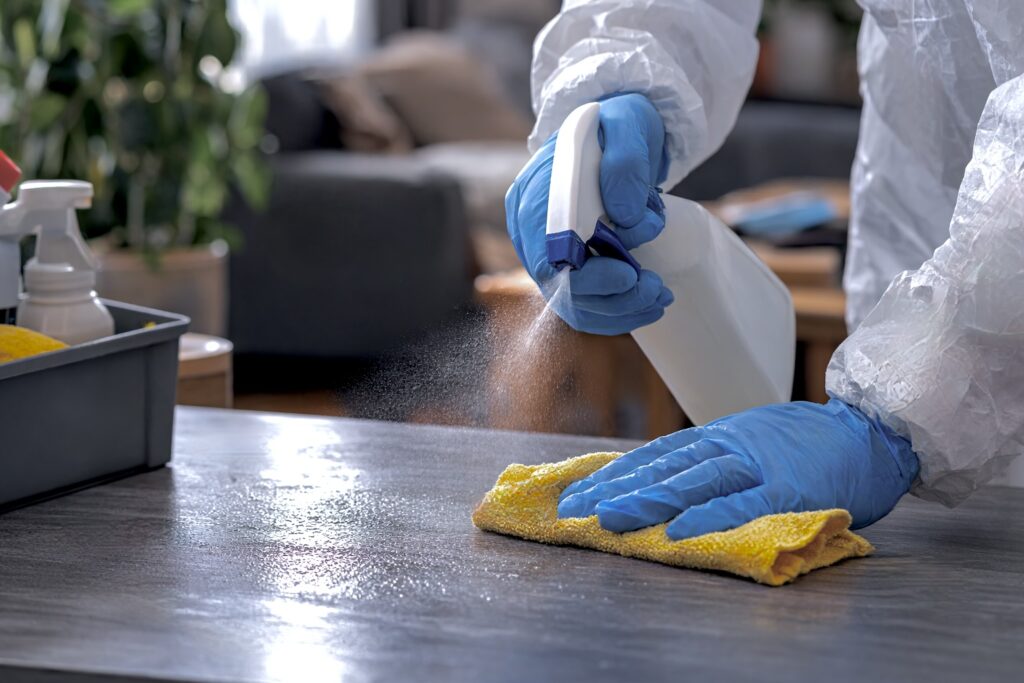 Tatortreinigung in Aachen mit Spray und Tuch